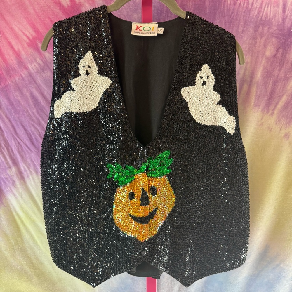 Halloween Sequin Vest - pumpkin and ghosts